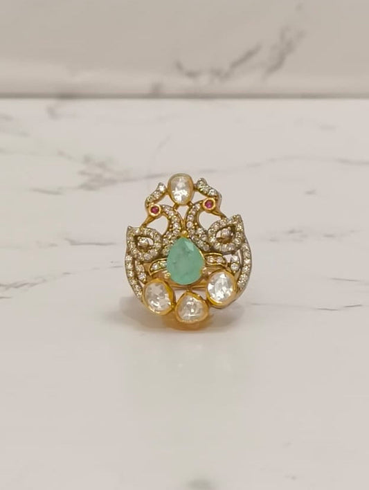 925 hallmarked sterling silver peacock moissanite ring.
