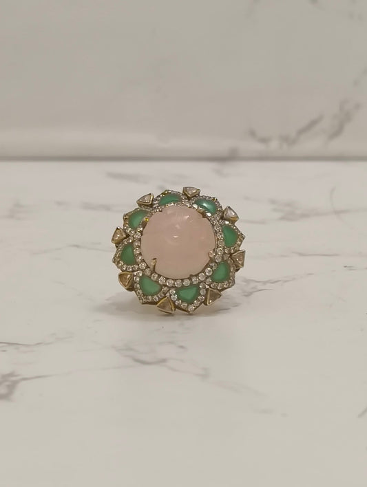 PINK STONE POLKI RING