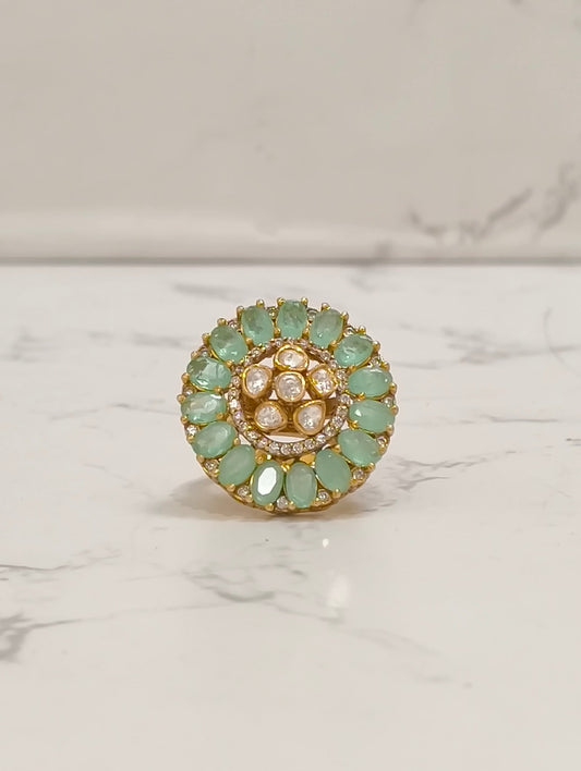 GREEN POLKI MOISSANITE RING
