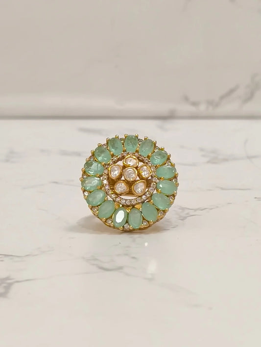 Green Polki Moissanite Bridal Ring