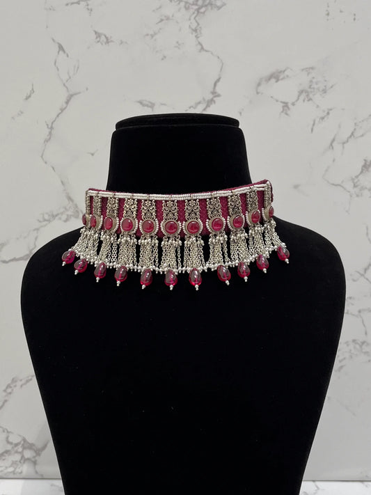 925 hallmarked sterling silver pink stone choker