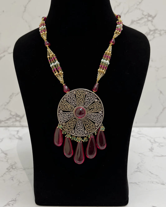 925 hallmarked sterling silver polki necklace