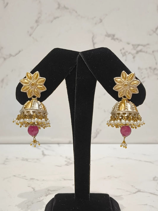 925 hallmarked sterling silver star jhumkas with pearl drops.