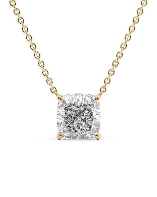 Cushion cut diamond necklace in gold with lab-grown diamond – custom cushion cut solitaire necklace