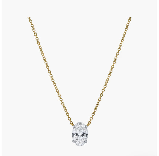 Oval solitaire diamond necklace in gold with lab-grown diamond – custom oval cut solitaire necklace