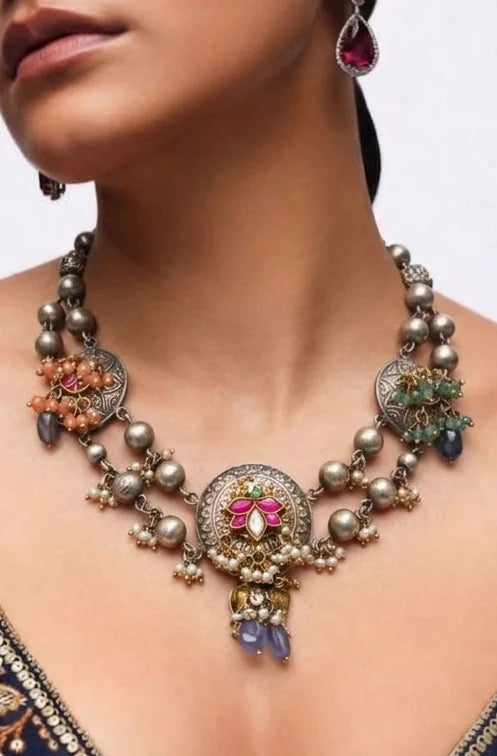 925 hallmarked sterling silver vintage pearl beaded bridal necklace
