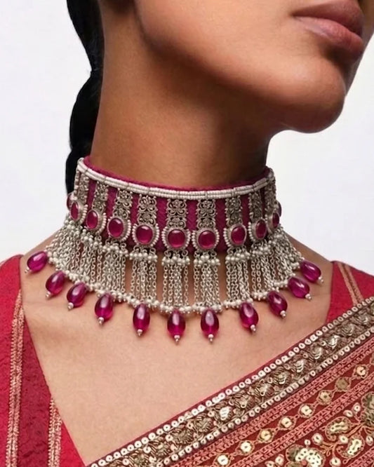 925 hallmarked sterling silver pink stone choker
