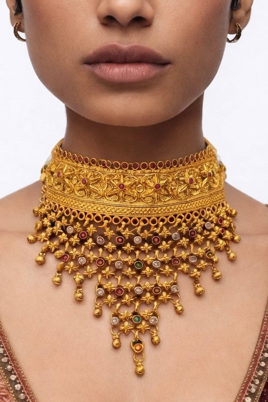 925 hallmarked sterling silver gold-finish bridal choker