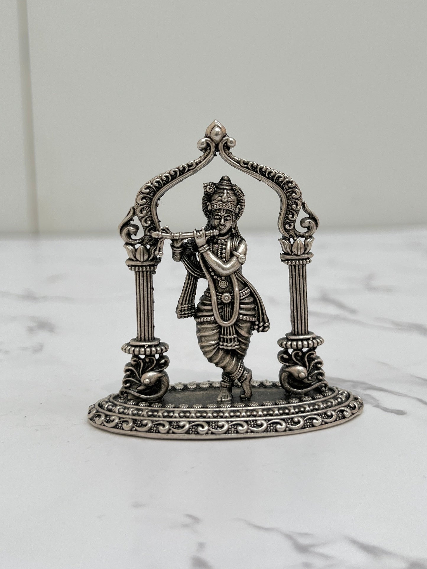 925 Sterling Silver Krishna Idol | Handcrafted Gopal Murti with Arch