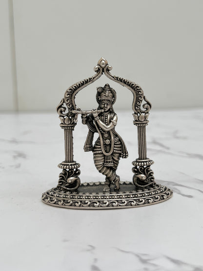 925 Sterling Silver Krishna Idol | Handcrafted Gopal Murti with Arch