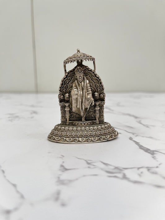 925 sterling silver Sai Baba idol hand-held – Shirdi Sai murti with ornate canopy