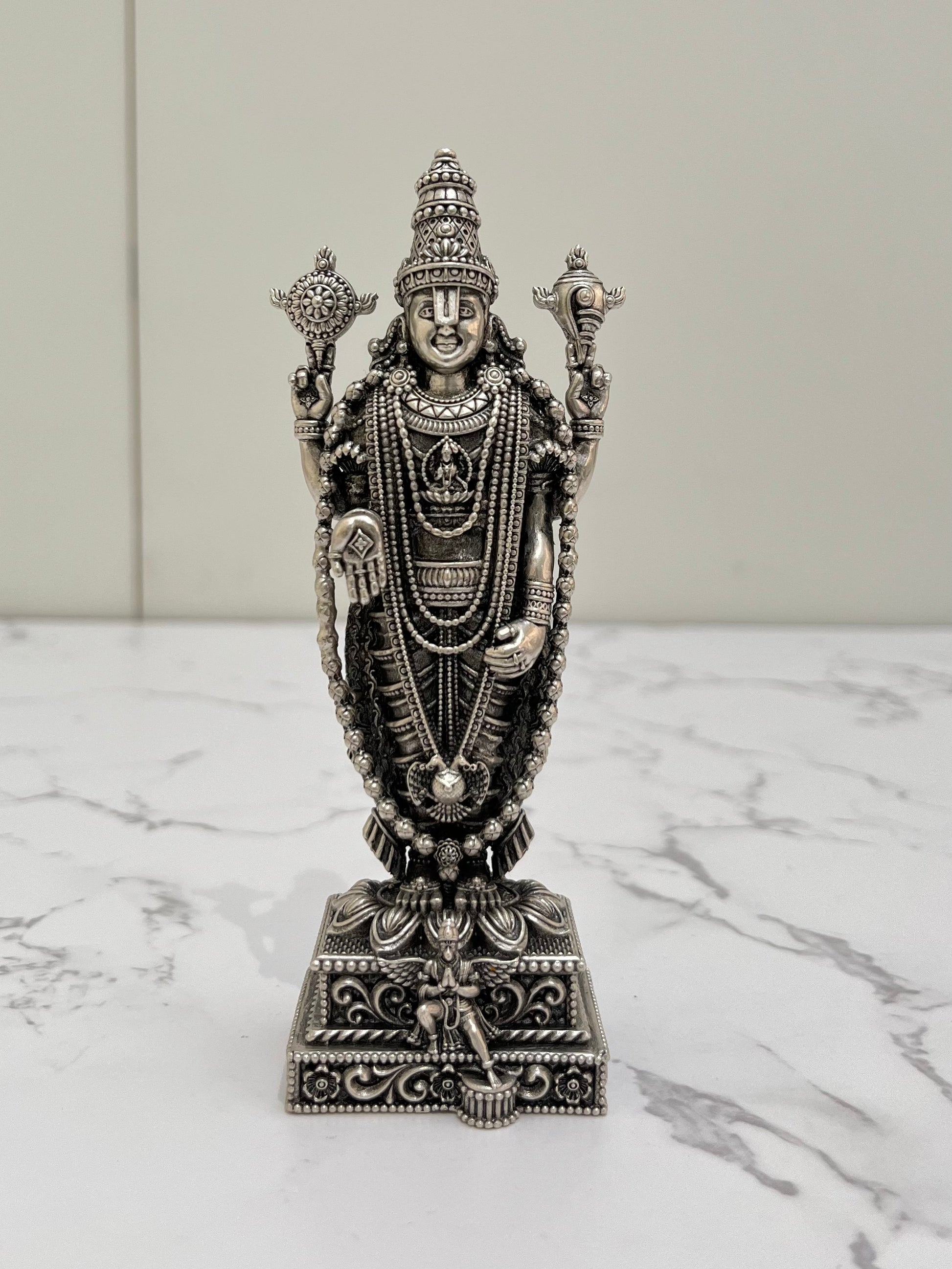 925 sterling silver Tirupati Balaji idol hand-held – Lord Venkateswara murti standing with four arms