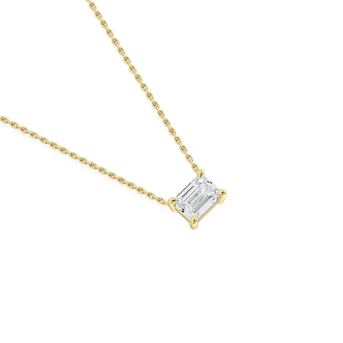 Emerald cut diamond necklace worn on neck – elegant gold diamond necklace