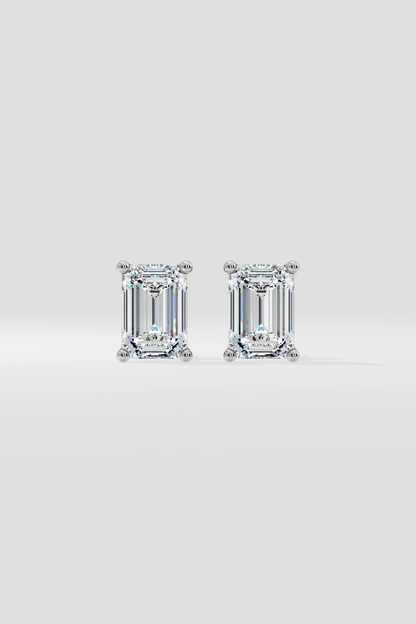 Emerald diamond stud earrings in gold with lab-grown diamonds – custom emerald cut solitaire studs