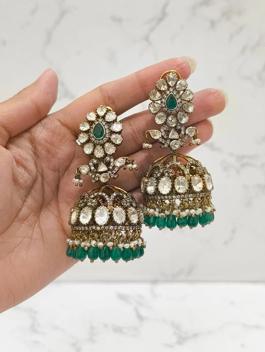 925 hallmarked sterling silver moissanite polki jhumkas