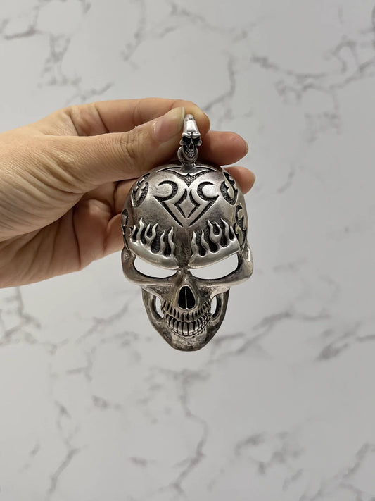 925 hallmarked sterling silver skull head pendant