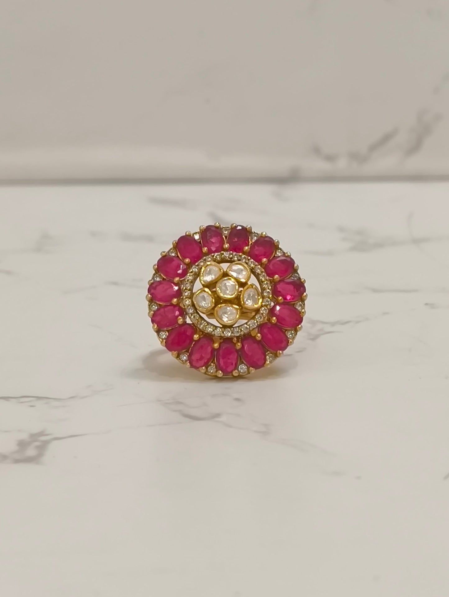 PINK STONE POLKI RING