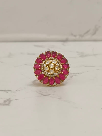 PINK STONE POLKI RING