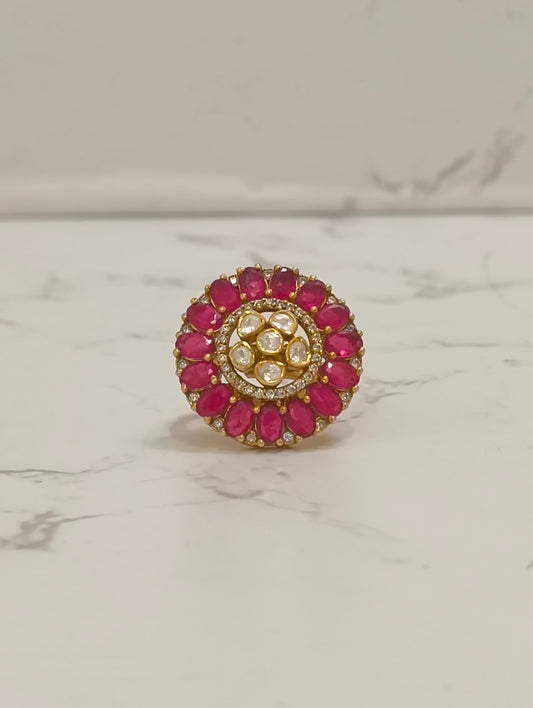PINK STONE POLKI RING