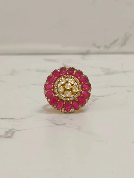 925 hallmarked sterling silver pink moissanite polki ring 