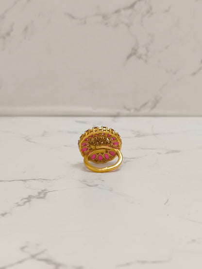 PINK STONE POLKI RING