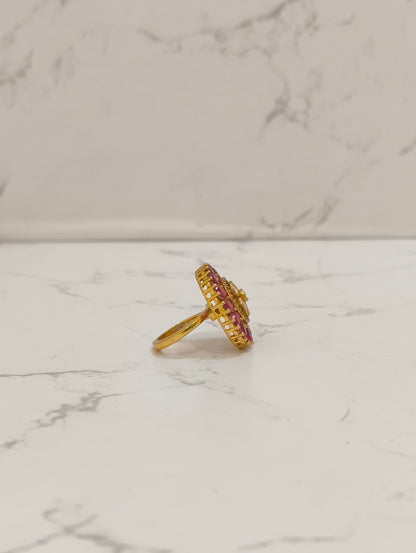 PINK STONE POLKI RING