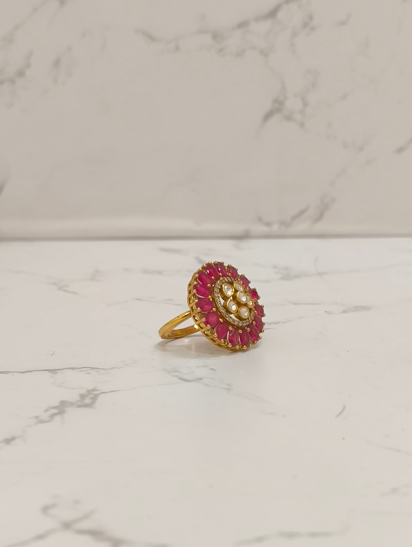 PINK STONE POLKI RING