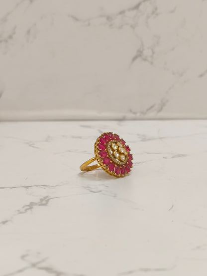 PINK STONE POLKI RING