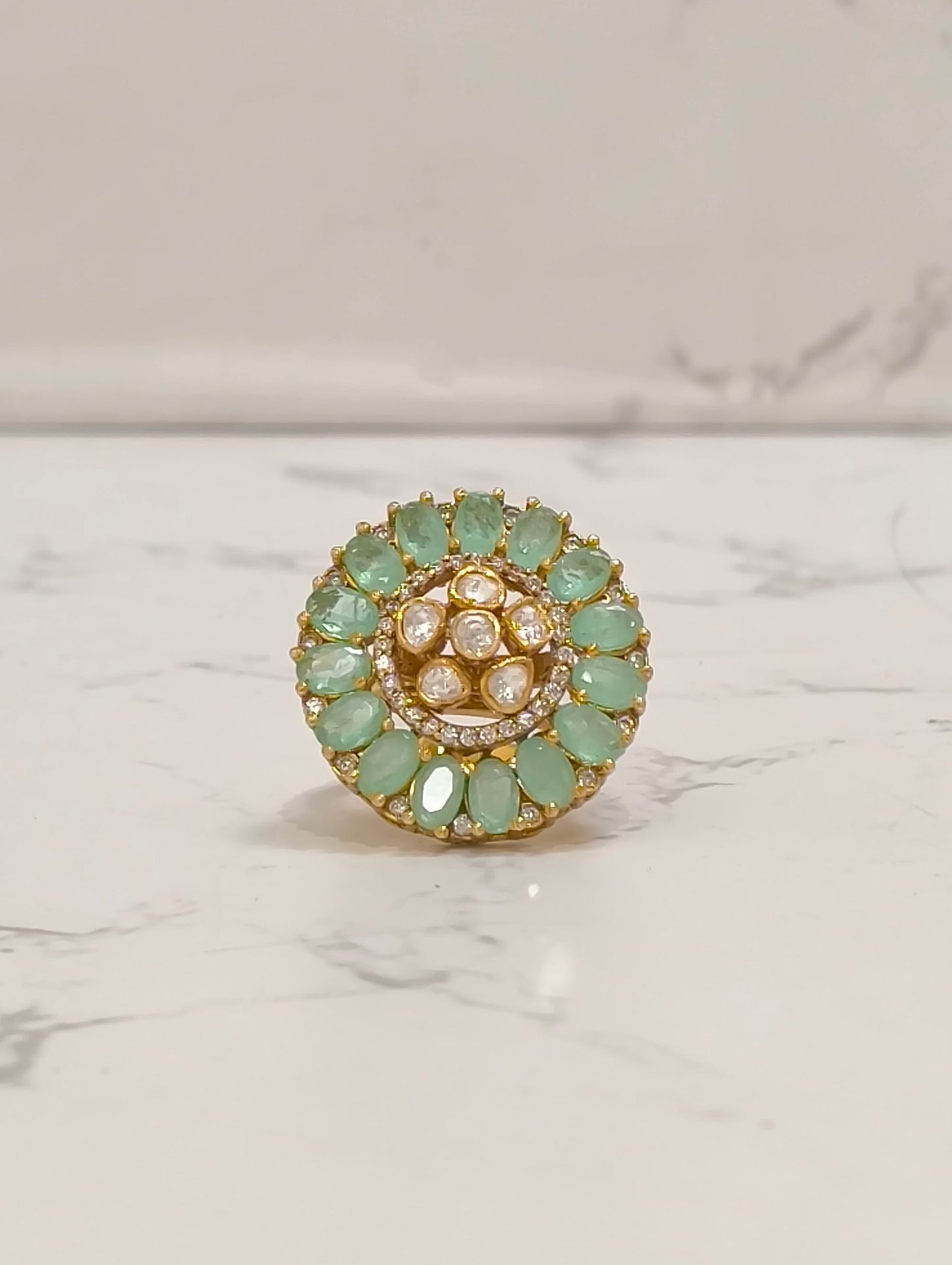 GREEN POLKI MOISSANITE RING