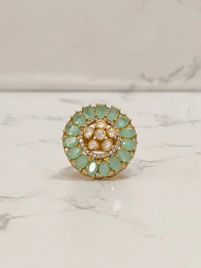 GREEN POLKI MOISSANITE RING