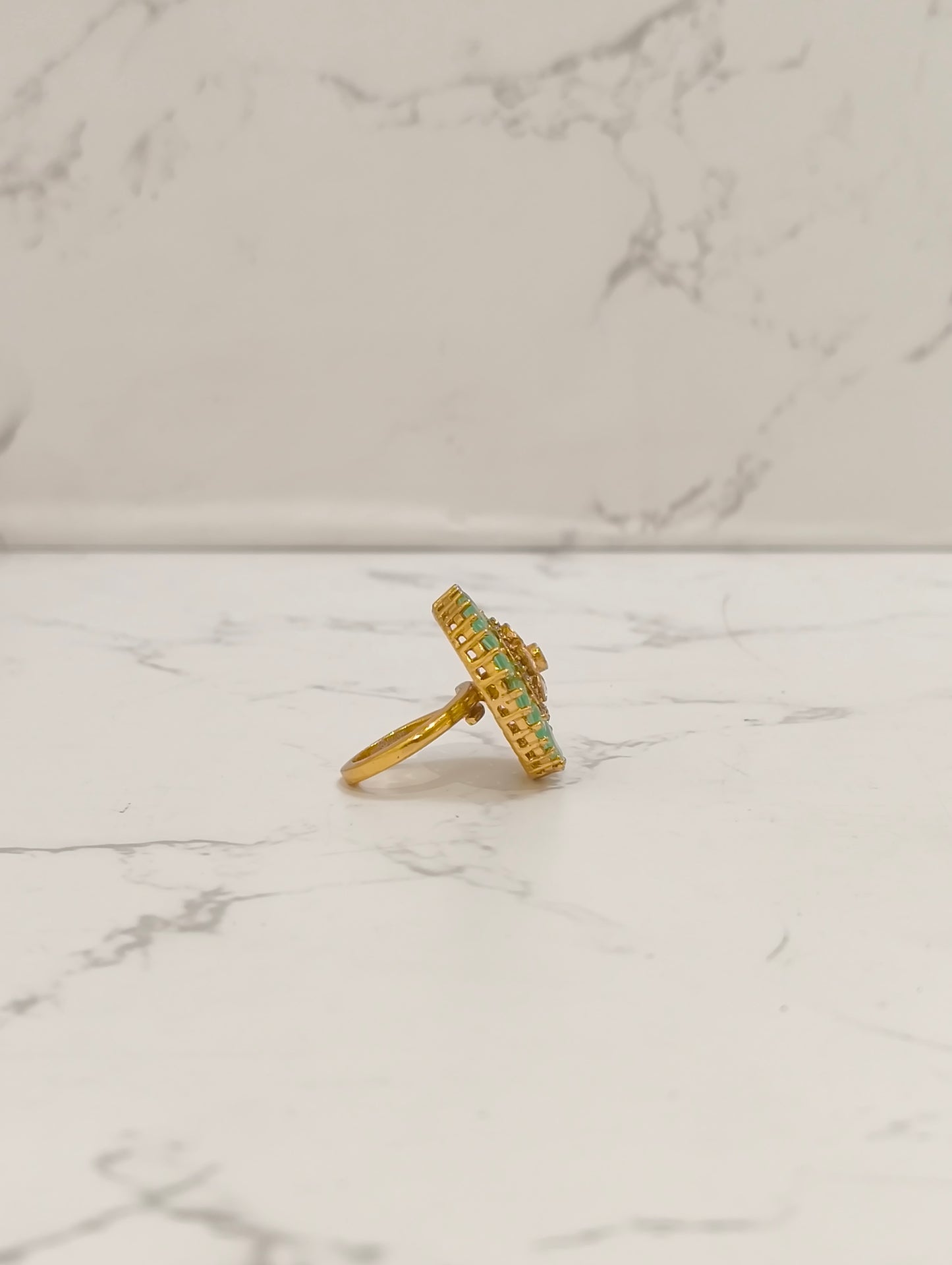 GREEN POLKI MOISSANITE RING