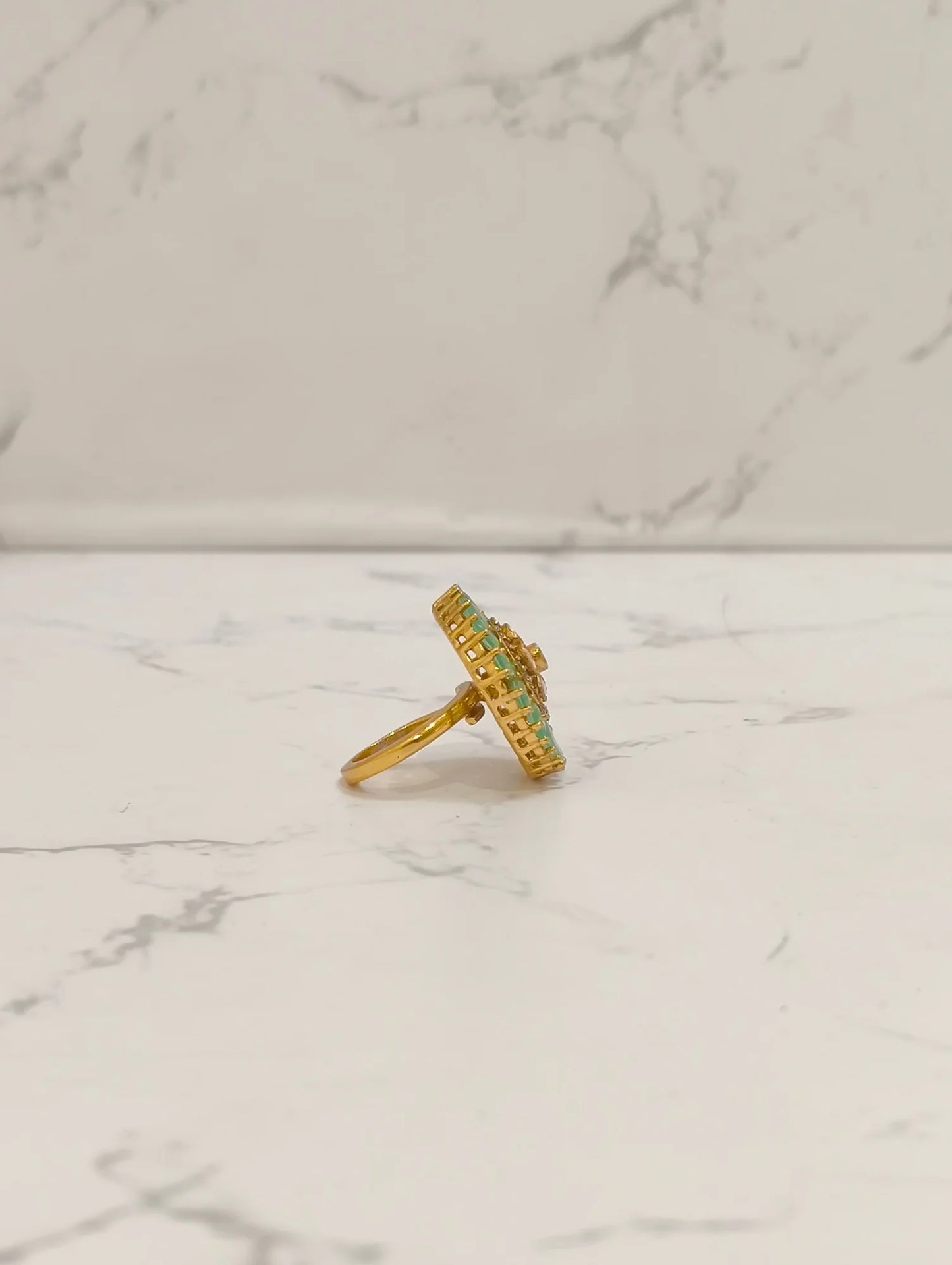 GREEN POLKI MOISSANITE RING