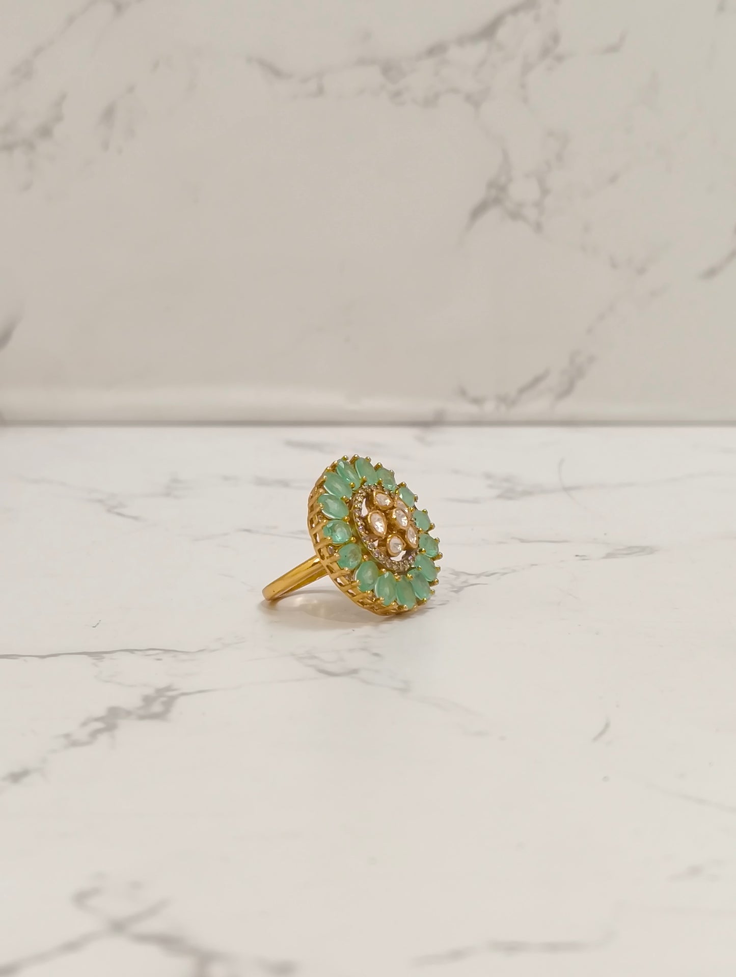 GREEN POLKI MOISSANITE RING