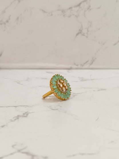 GREEN POLKI MOISSANITE RING