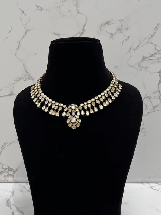 925 hallmarked sterling silver moissanite polki necklace