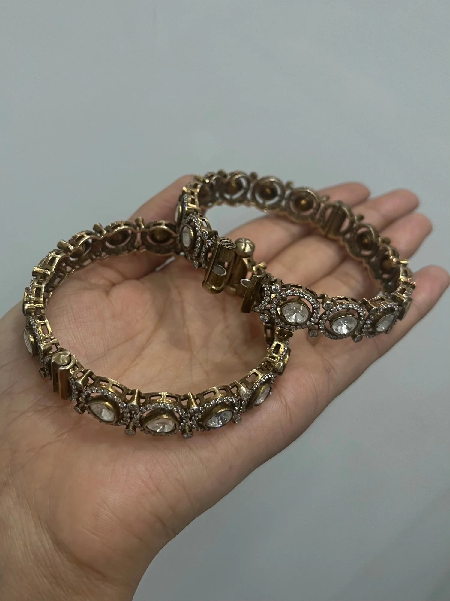 925 hallmarked sterling silver moissanite polki bangles pair with 24k Gold Vermeil Polish