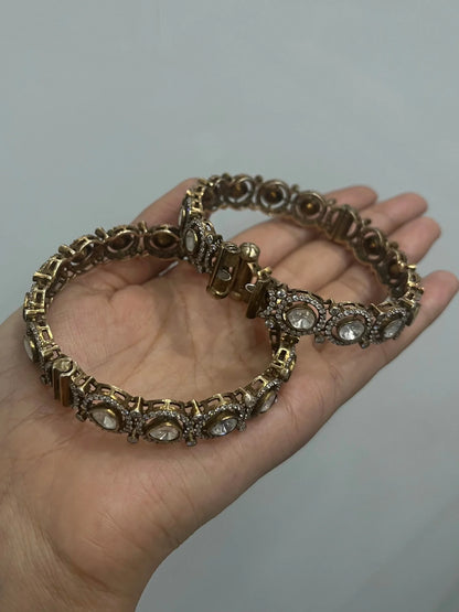 925 hallmarked sterling silver moissanite polki bangles pair with 24k Gold Vermeil Polish
