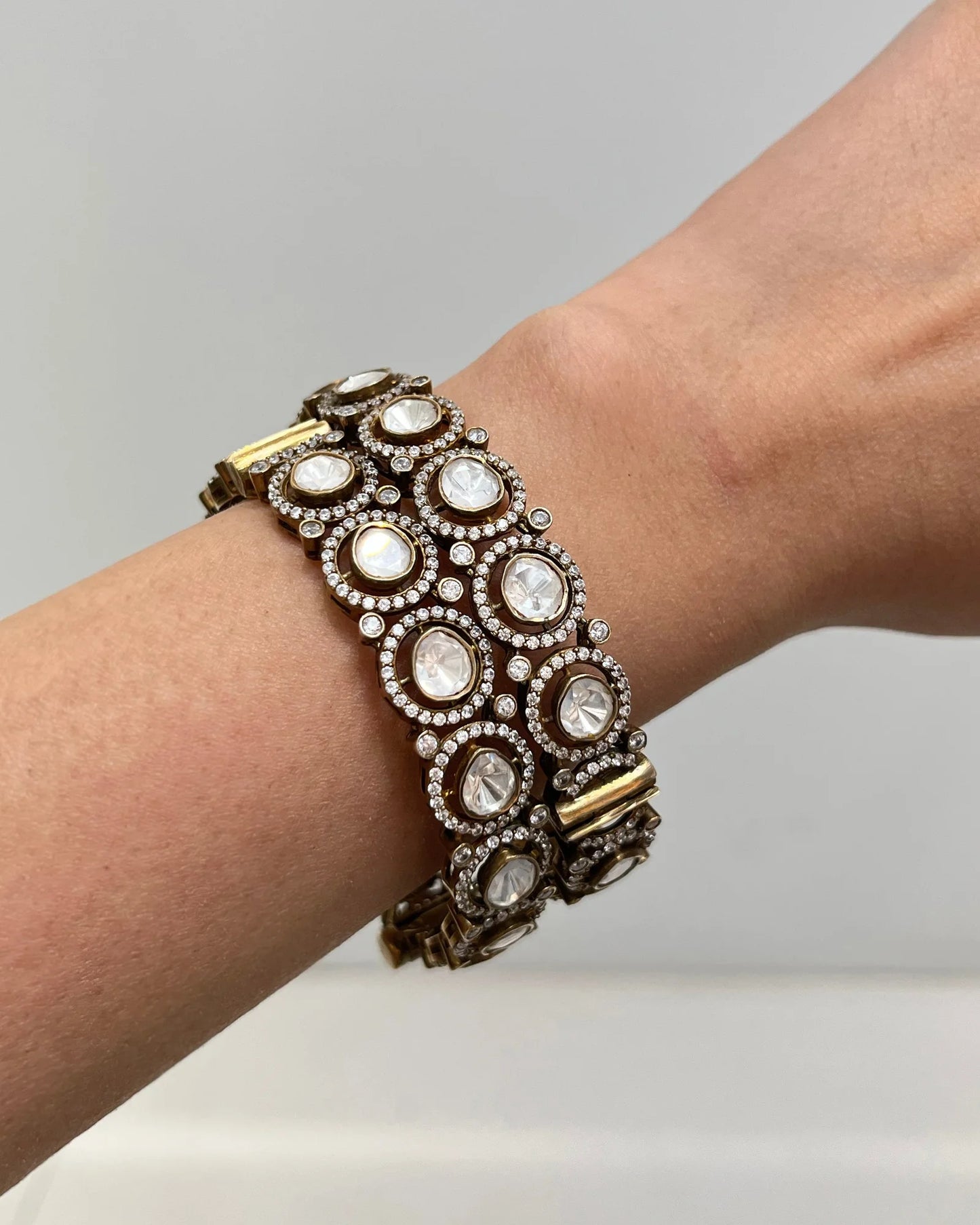 925 hallmarked sterling silver moissanite polki bangles pair with 24k Gold Vermeil Polish