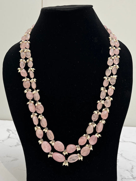 925 hallmarked sterling silver pink stone necklace with pearl beads