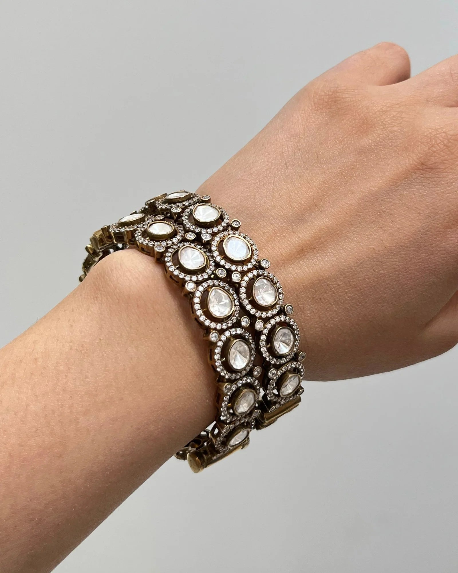 925 hallmarked sterling silver moissanite polki bangles pair with 24k Gold Vermeil Polish