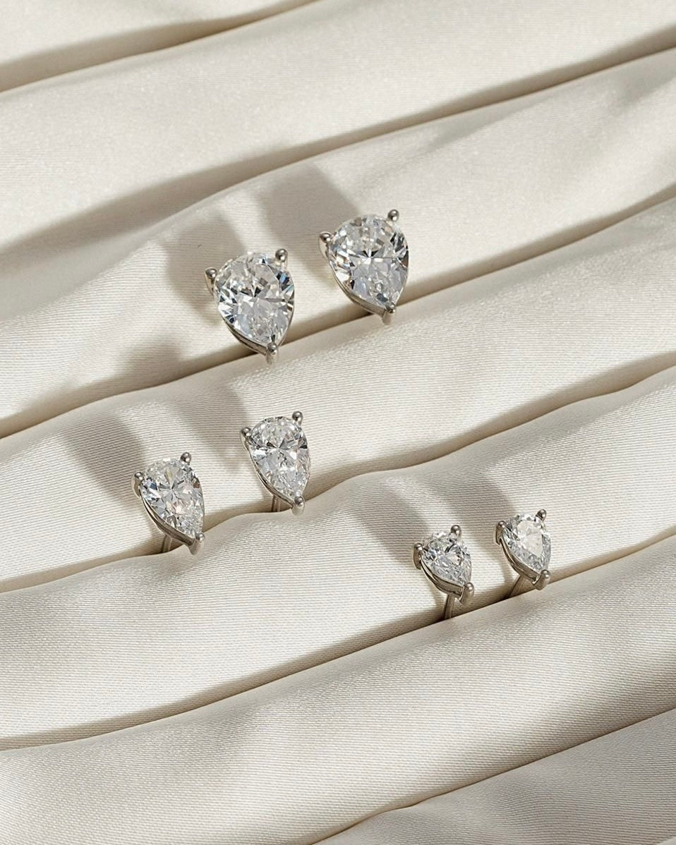 Pear diamond stud earrings in gold with lab-grown diamonds – custom Pear cut solitaire studs