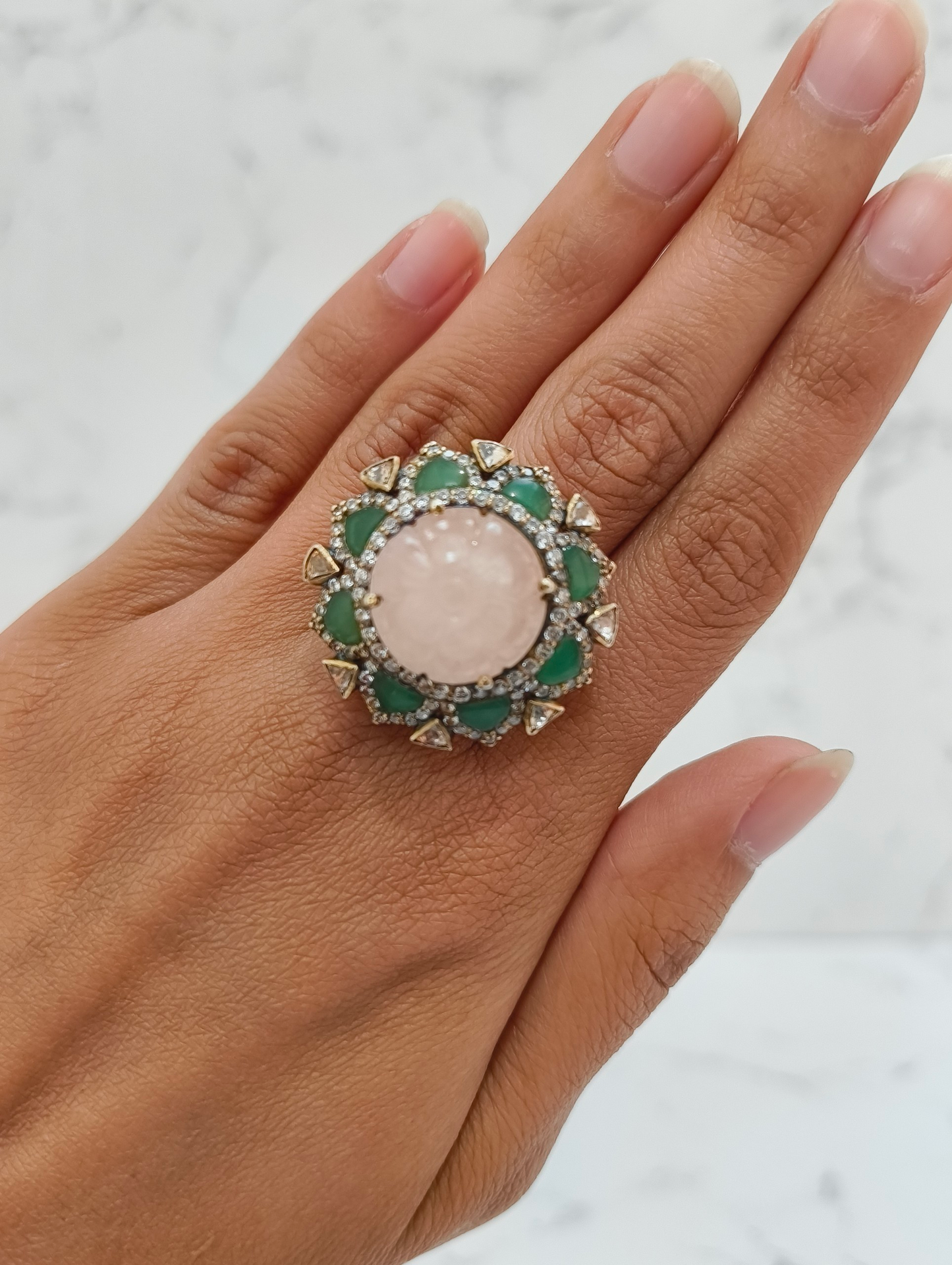 PINK STONE POLKI RING