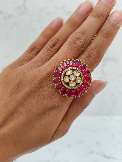 PINK STONE POLKI RING