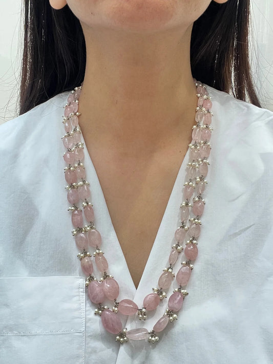 925 hallmarked sterling silver pink stone necklace with pearl beads