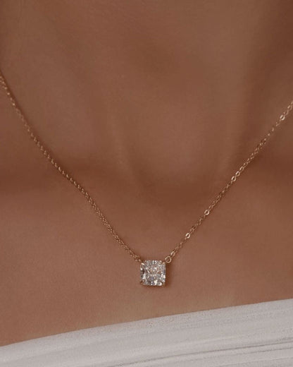 Princess cut diamond necklace worn on neck – elegant gold diamond necklace