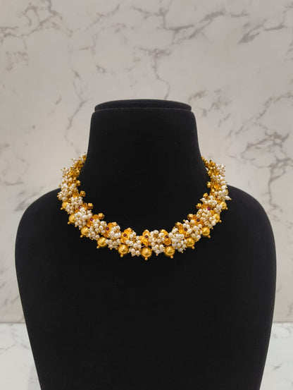PEARL BEADED GOLD CHOKER NECKLACE