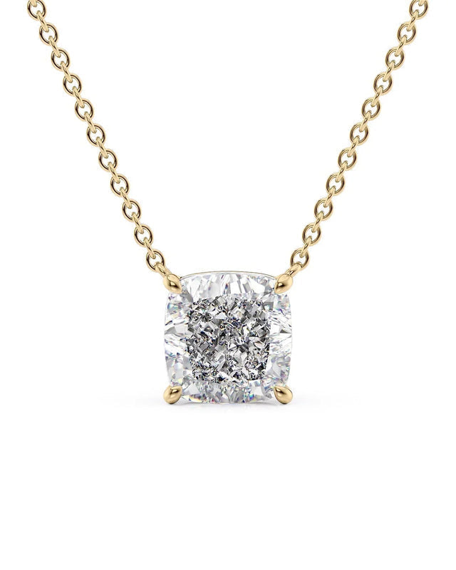 Cushion cut diamond necklace in gold with lab-grown diamond – custom cushion cut solitaire necklace