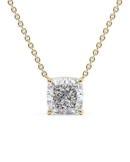 Cushion cut diamond necklace in gold with lab-grown diamond – custom cushion cut solitaire necklace