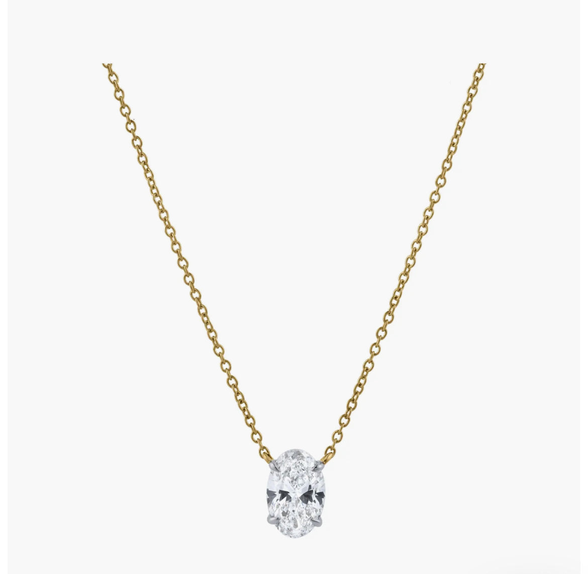 Oval solitaire diamond necklace in gold with lab-grown diamond – custom oval cut solitaire necklace