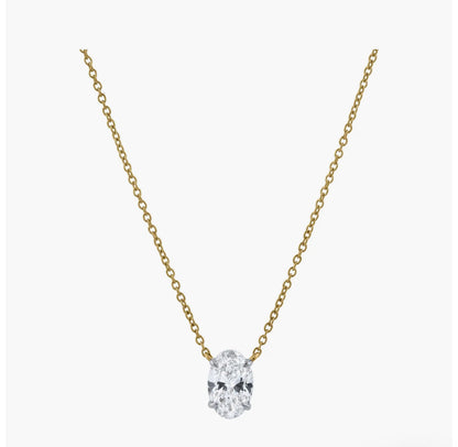 Oval solitaire diamond necklace in gold with lab-grown diamond – custom oval cut solitaire necklace
